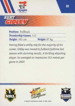 2008 Select NRL Champions #89 Kurt Gidley Back